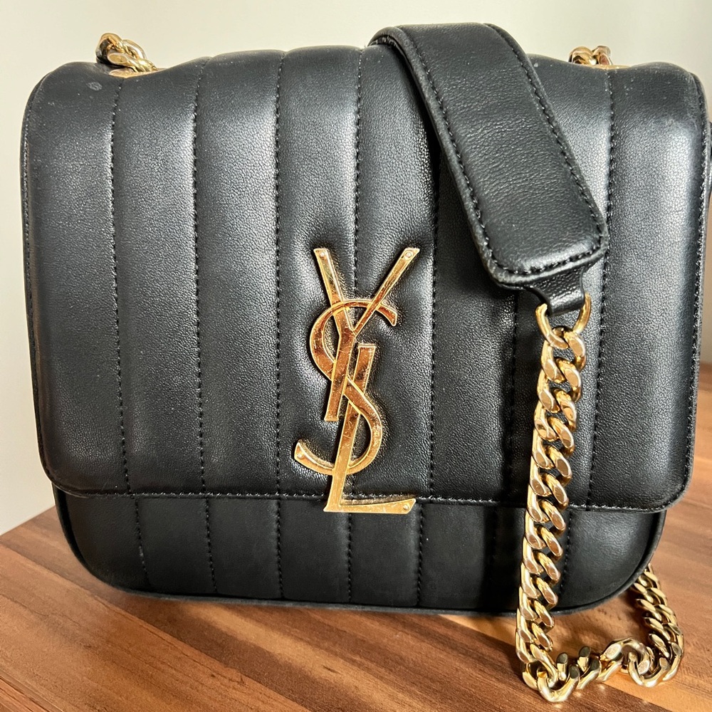 Saint Laurent Lambskin Matelasse Monogram Medium Vicky Chain Bag